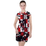 Emo Checker Graffiti Drawstring Hooded Dress