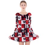 Emo Checker Graffiti Long Sleeve Velvet Skater Dress