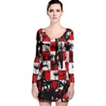 Emo Checker Graffiti Long Sleeve Velvet Bodycon Dress