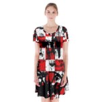 Emo Checker Graffiti Short Sleeve V-neck Flare Dress