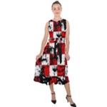 Emo Checker Graffiti Midi Tie-Back Chiffon Dress