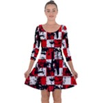 Emo Checker Graffiti Quarter Sleeve Skater Dress