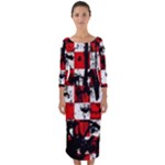 Emo Checker Graffiti Quarter Sleeve Midi Bodycon Dress