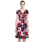 Emo Checker Graffiti Short Sleeve Front Wrap Dress