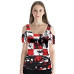 Emo Checker Graffiti Butterfly Sleeve Cutout Tee 