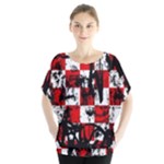 Emo Checker Graffiti Batwing Chiffon Blouse