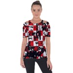 Emo Checker Graffiti Shoulder Cut Out Short Sleeve Top