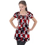 Emo Checker Graffiti Puff Sleeve Tunic Top