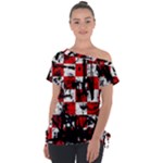 Emo Checker Graffiti Off Shoulder Tie-Up Tee