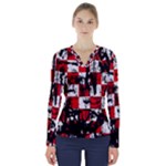 Emo Checker Graffiti V-Neck Long Sleeve Top