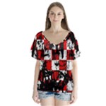 Emo Checker Graffiti V-Neck Flutter Sleeve Top