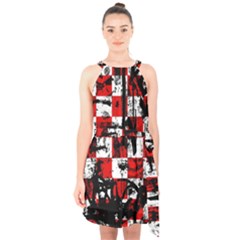 Halter Collar Waist Tie Chiffon Dress 