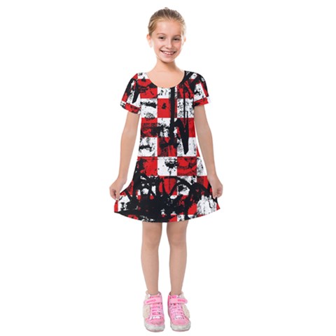 Emo Checker Graffiti Kids  Short Sleeve Velvet Dress from ArtsNow.com