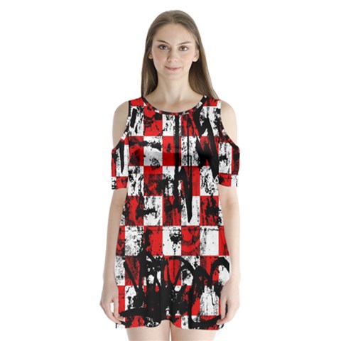 Emo Checker Graffiti Shoulder Cutout Velvet One Piece from ArtsNow.com