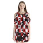 Emo Checker Graffiti Shoulder Cutout Velvet One Piece