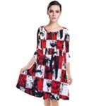 Emo Checker Graffiti Quarter Sleeve Waist Band Dress