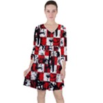 Emo Checker Graffiti Quarter Sleeve Ruffle Waist Dress