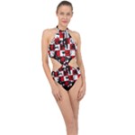 Emo Checker Graffiti Halter Side Cut Swimsuit