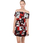 Emo Checker Graffiti Off Shoulder Chiffon Dress