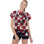 Emo Checker Graffiti Ruffle Collar Chiffon Blouse