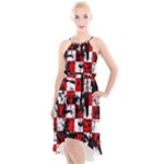 Emo Checker Graffiti High-Low Halter Chiffon Dress 