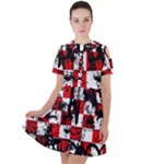 Emo Checker Graffiti Short Sleeve Shoulder Cut Out Dress 