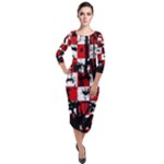 Emo Checker Graffiti Quarter Sleeve Midi Velour Bodycon Dress