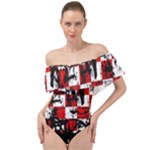 Emo Checker Graffiti Off Shoulder Velour Bodysuit 