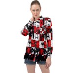Emo Checker Graffiti Long Sleeve Satin Shirt