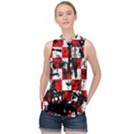 Emo Checker Graffiti High Neck Satin Top