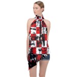 Emo Checker Graffiti Halter Asymmetric Satin Top