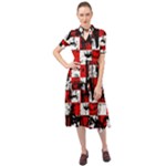 Emo Checker Graffiti Keyhole Neckline Chiffon Dress