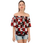 Emo Checker Graffiti Off Shoulder Short Sleeve Top