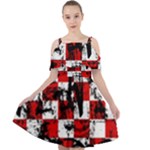 Emo Checker Graffiti Cut Out Shoulders Chiffon Dress