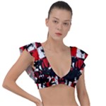 Emo Checker Graffiti Plunge Frill Sleeve Bikini Top