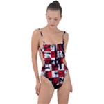Emo Checker Graffiti Tie Strap One Piece Swimsuit