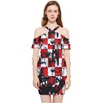 Emo Checker Graffiti Shoulder Frill Bodycon Summer Dress