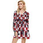 Emo Checker Graffiti Tiered Long Sleeve Mini Dress