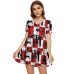 Emo Checker Graffiti Tiered Short Sleeve Mini Dress