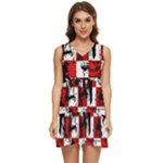 Emo Checker Graffiti Tiered Sleeveless Mini Dress