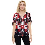 Emo Checker Graffiti Bow Sleeve Button Up Top