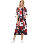 Emo Checker Graffiti Bow Sleeve Chiffon Midi Dress