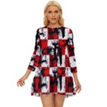 Emo Checker Graffiti Long Sleeve Babydoll Dress