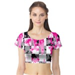 Pink Star Splatter Short Sleeve Crop Top