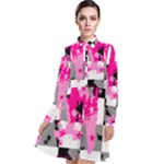 Pink Star Splatter Long Sleeve Chiffon Shirt Dress