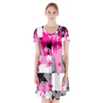 Pink Star Splatter Short Sleeve V-neck Flare Dress