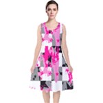 Pink Star Splatter V-Neck Midi Sleeveless Dress 