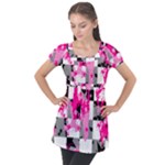 Pink Star Splatter Puff Sleeve Tunic Top