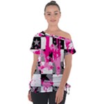 Pink Star Splatter Off Shoulder Tie-Up Tee