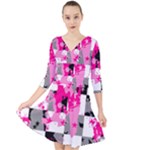 Pink Star Splatter Quarter Sleeve Front Wrap Dress